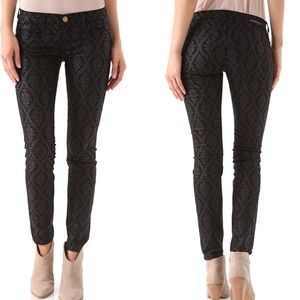 Current/Elliott Black Brocade Coated Ankle Jean Size 25 Low Rise